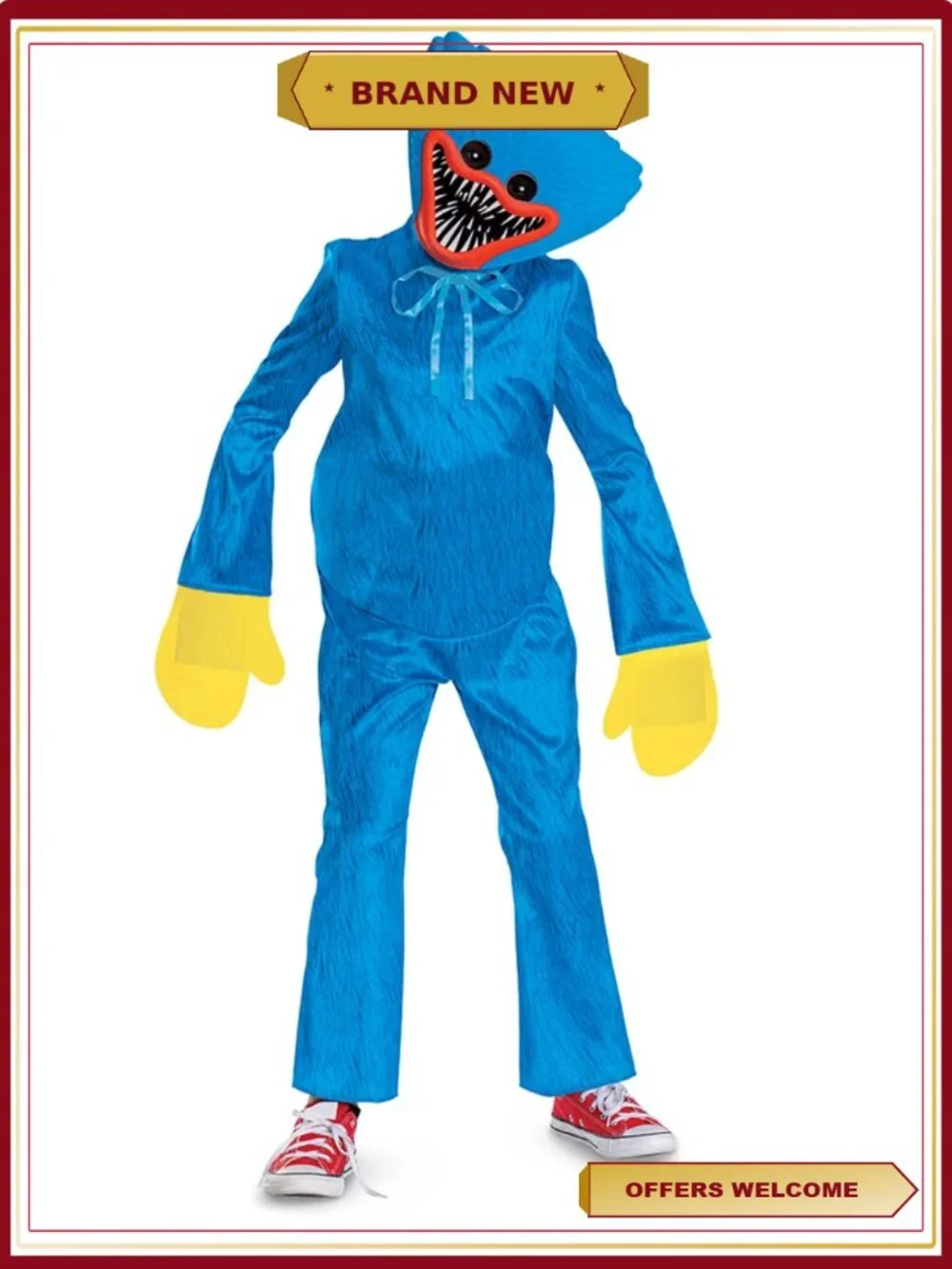 Huggy Wuggy Halloween Costume Boys Size S 6/7 Jumpsuit Mask Mittens